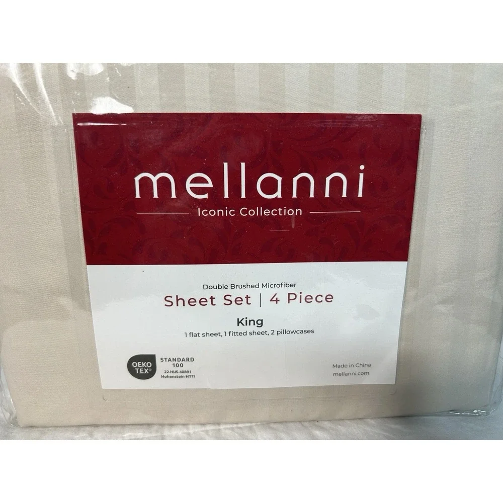 King Size Mellanni Iconic 4-Piece Microfiber Sheet Set (Striped‎ Beige)